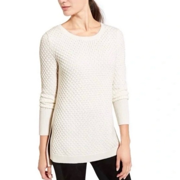 Athleta Cream Ivory Wool Blend Honeycomb Sweater Tunic - Picture 1 of 13